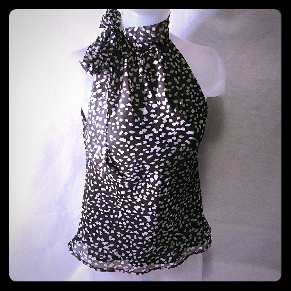 Womens Black White Sleeveless Tie Neck Blouse sz M
